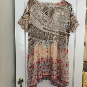 Johnny Was Cream Pink and Brown Patterned Top or Dress 💯 Silk